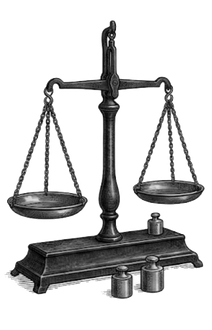 Weegschaal met schalen, gravure
